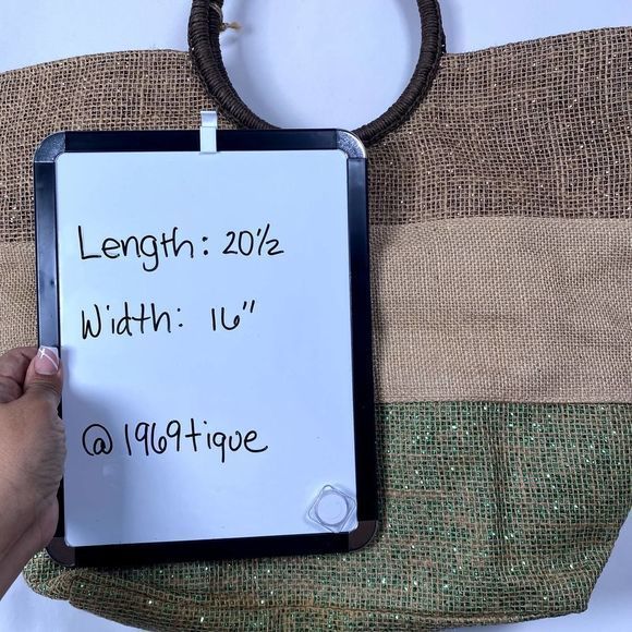 Ladies Lucky 7 Metallic 3‎ Tone Jute Tote with round handles - Picture 4 of 4